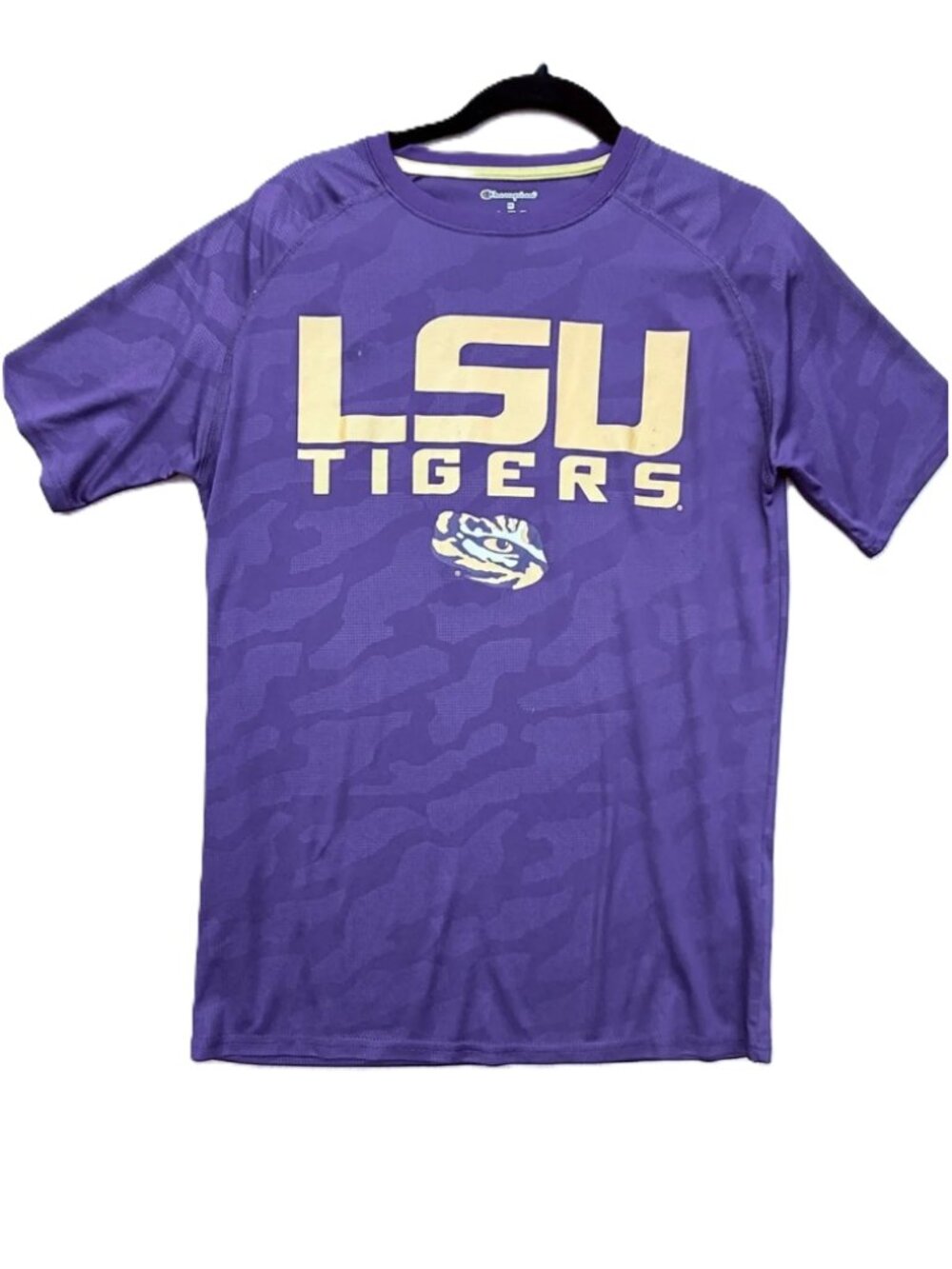 Champion LSU Tigers Mens Medium Performance Jersey Shirt Purple Camo NCAA